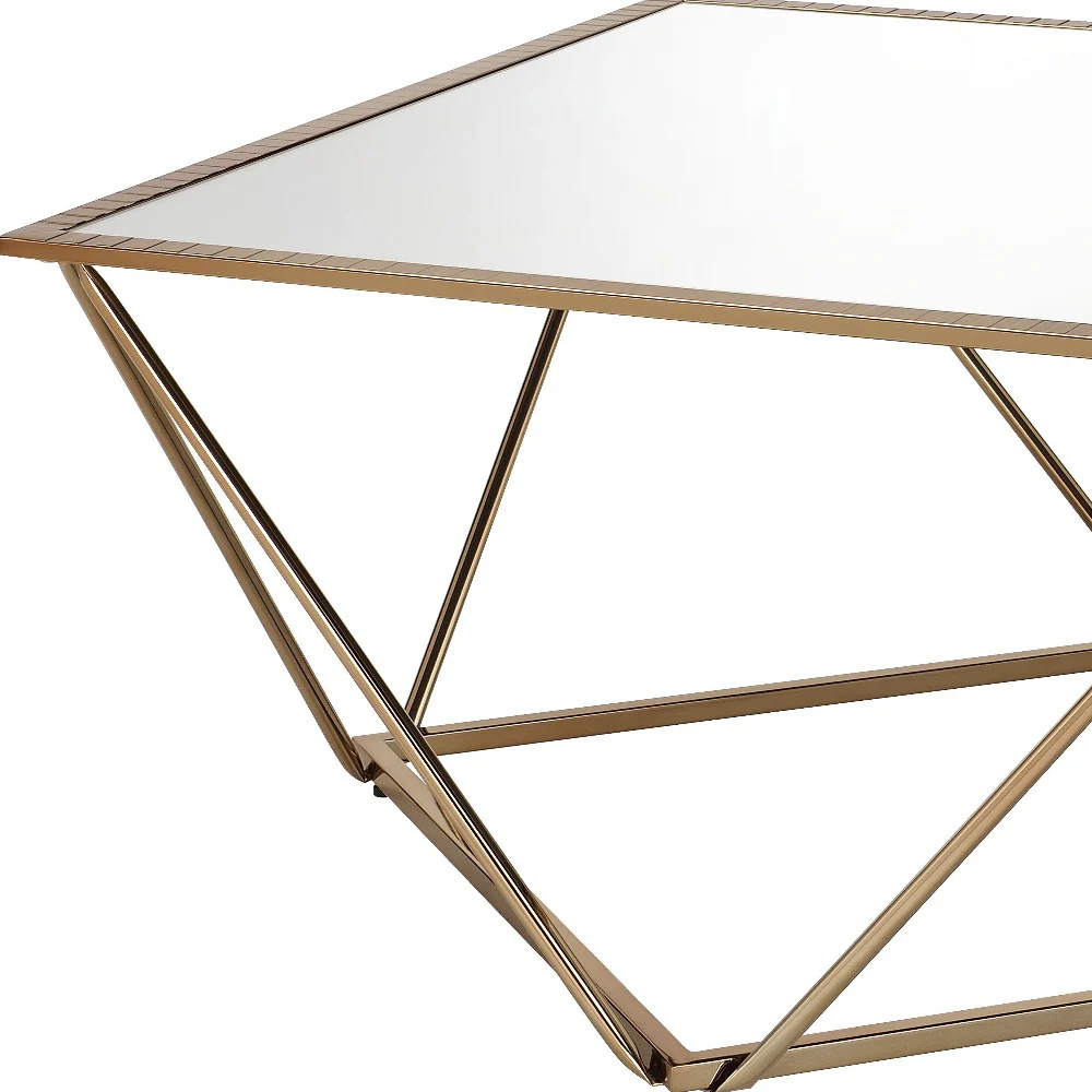 32" Champagne Gold And Mirrored Mirrored And Metal Square Mirrored Coffee Table By Homeroots - Image 5