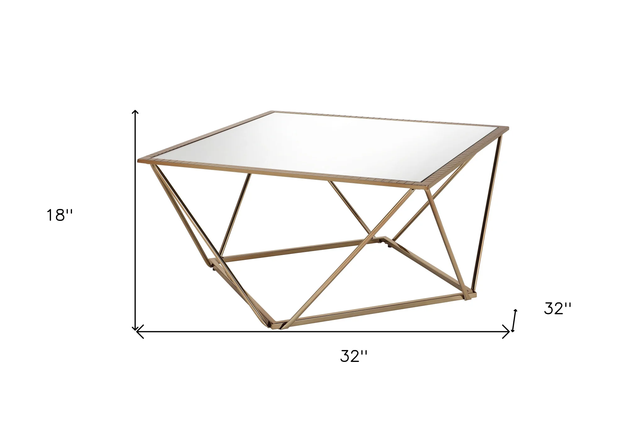 32" Champagne Gold And Mirrored Mirrored And Metal Square Mirrored Coffee Table By Homeroots - Image 6