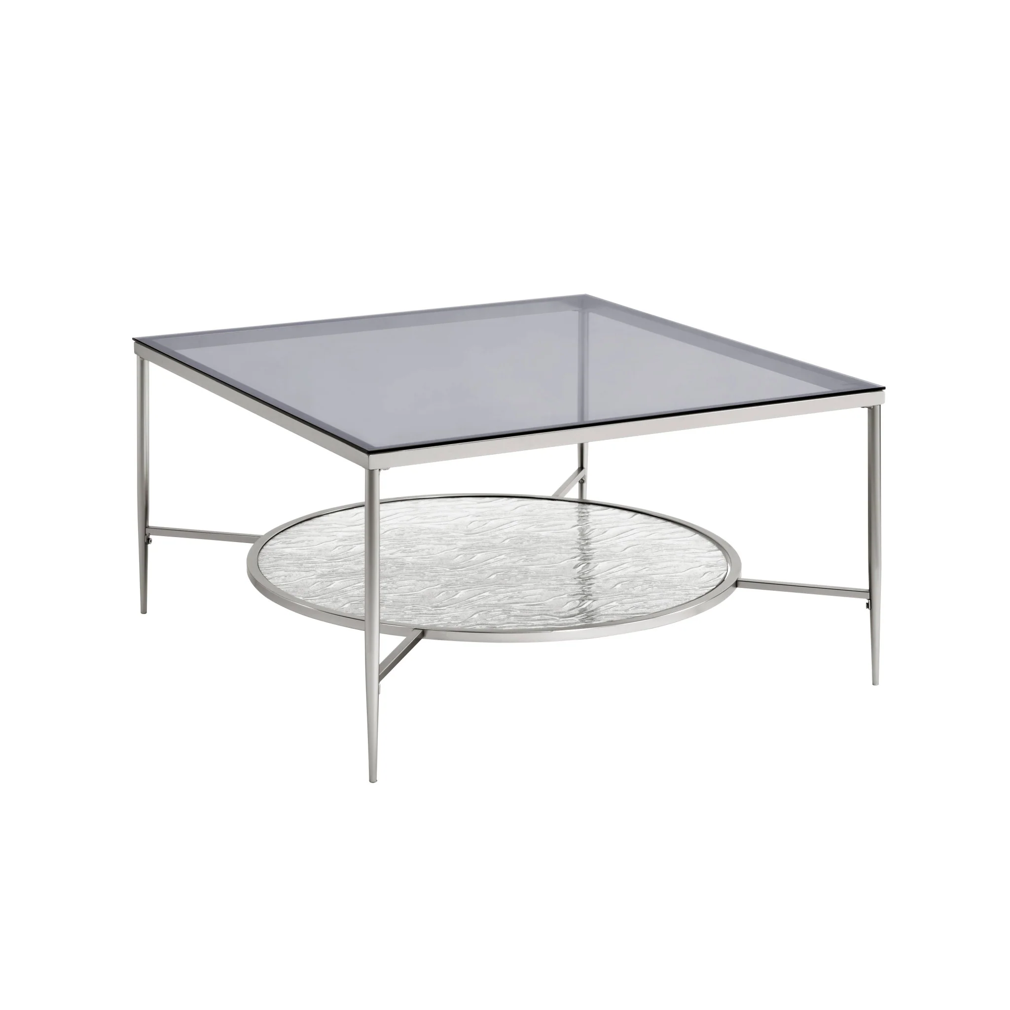 32" Chrome And Clear Glass Square Coffee Table With Shelf By Homeroots - Image 2