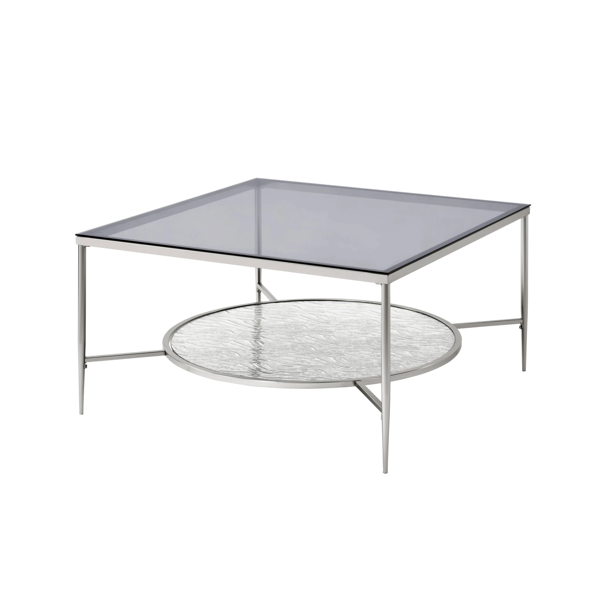32" Chrome And Clear Glass Square Coffee Table With Shelf By Homeroots - Image 3
