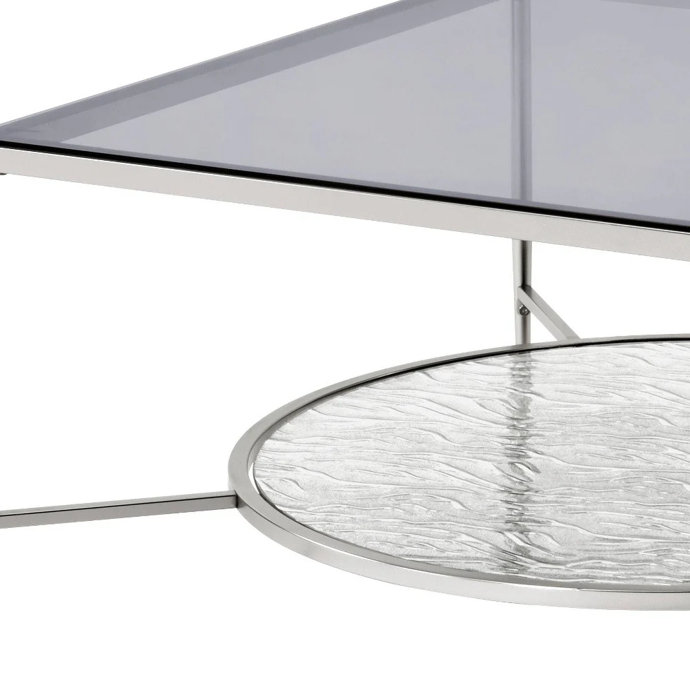32" Chrome And Clear Glass Square Coffee Table With Shelf By Homeroots - Image 4