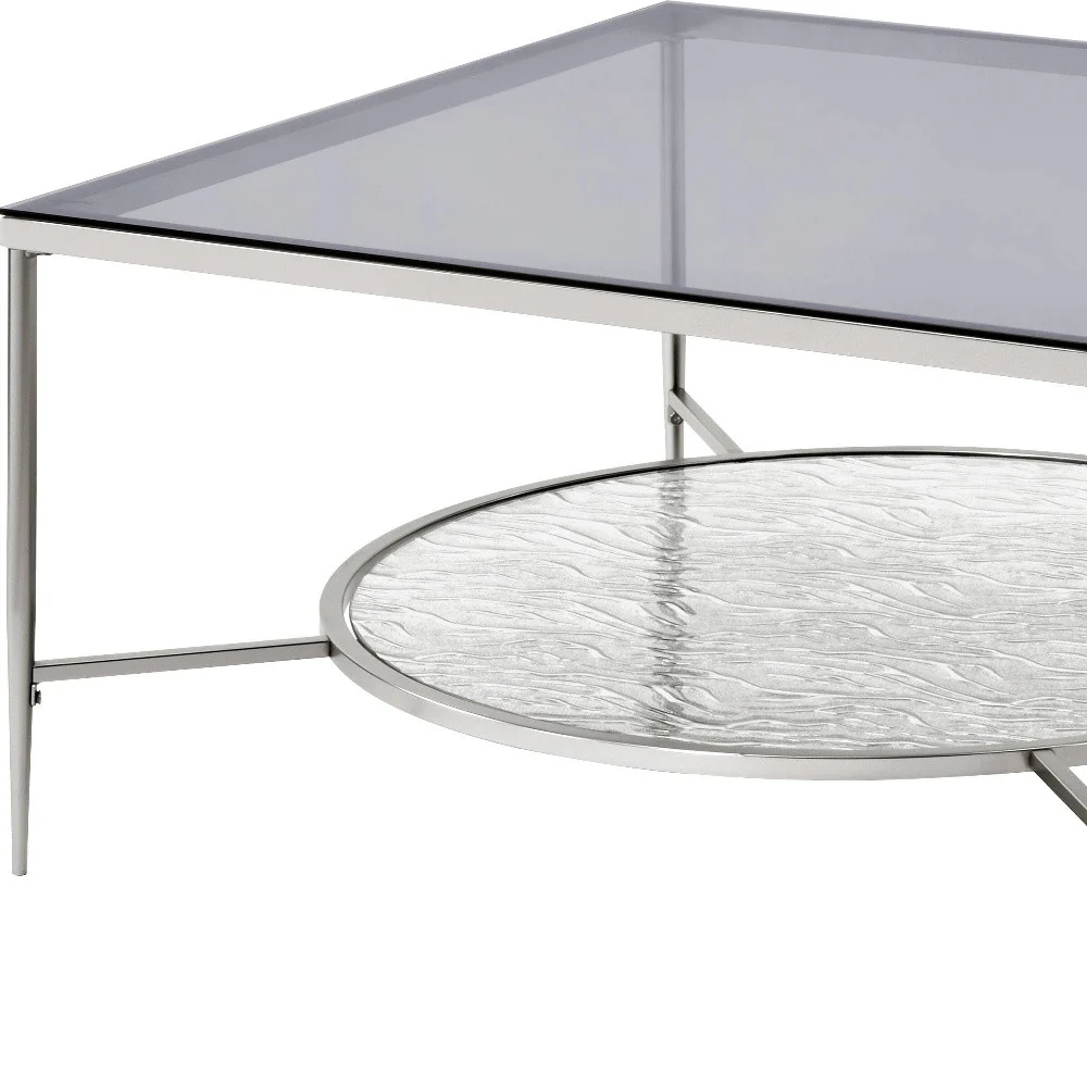 32" Chrome And Clear Glass Square Coffee Table With Shelf By Homeroots - Image 5