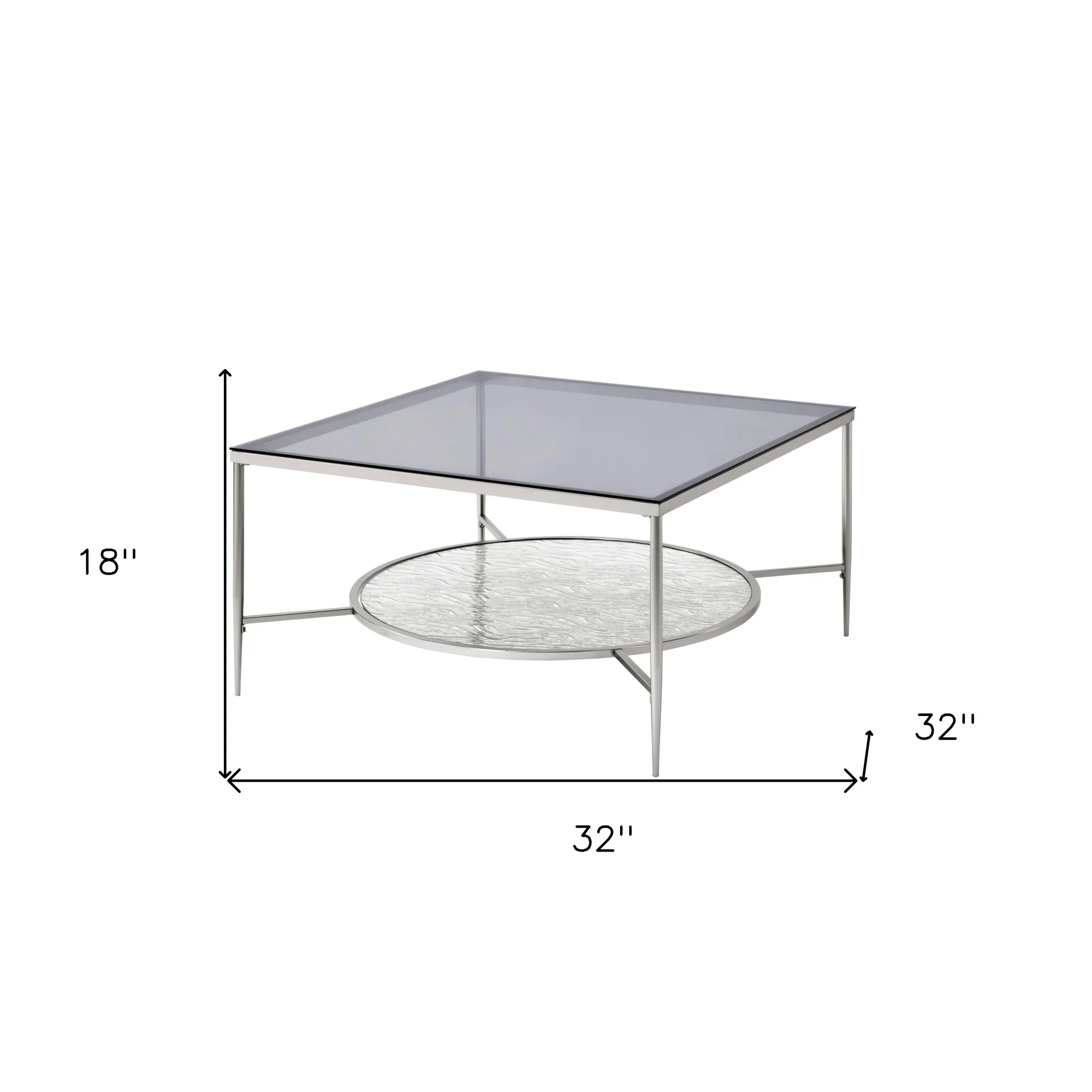 32" Chrome And Clear Glass Square Coffee Table With Shelf By Homeroots - Image 6