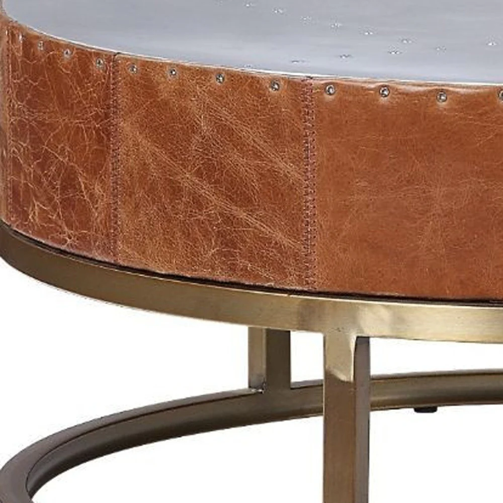 32" Cocoa And Silver Aluminum Round Coffee Table With Drawer By Homeroots - Image 3