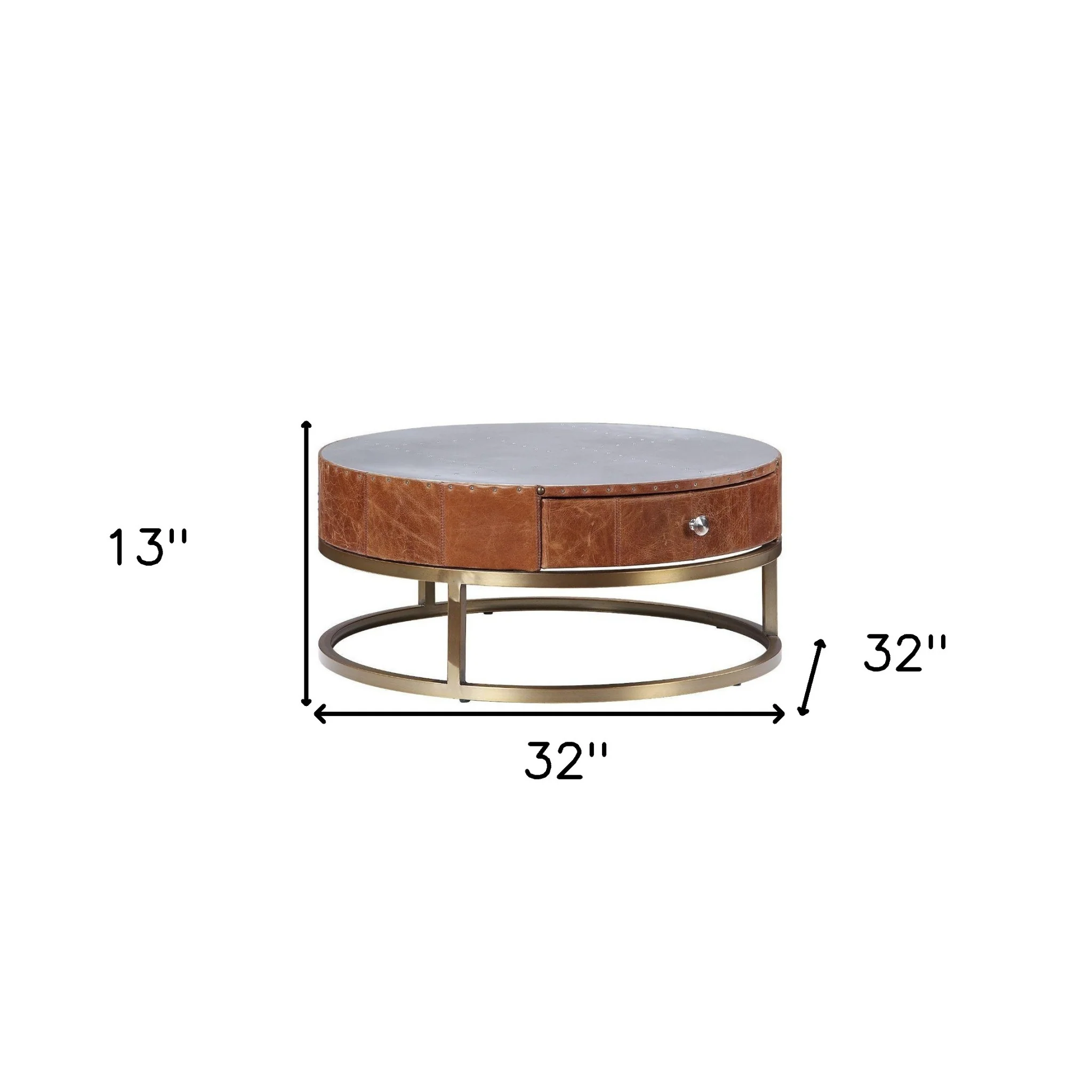 32" Cocoa And Silver Aluminum Round Coffee Table With Drawer By Homeroots - Image 5