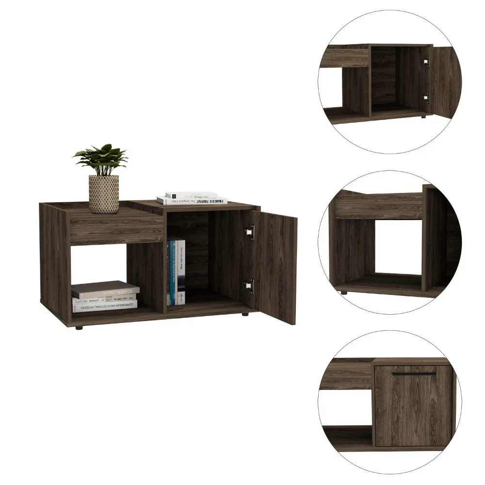 32" Dark Walnut Manufactured Wood Rectangular Coffee Table With Shelf By Homeroots - Image 3