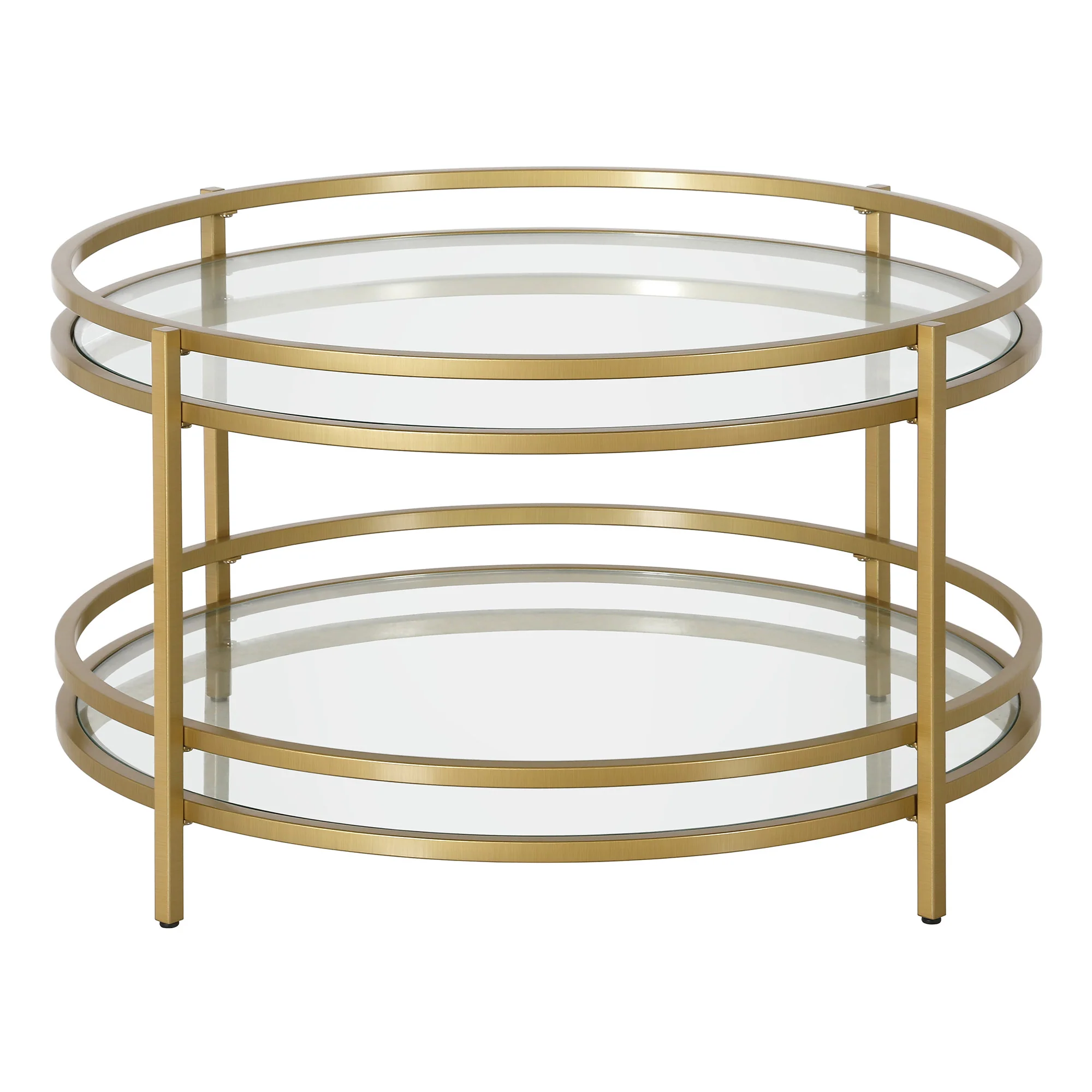 32" Gold and Glass Round Coffee Table With Shelf By Homeroots - Image 2