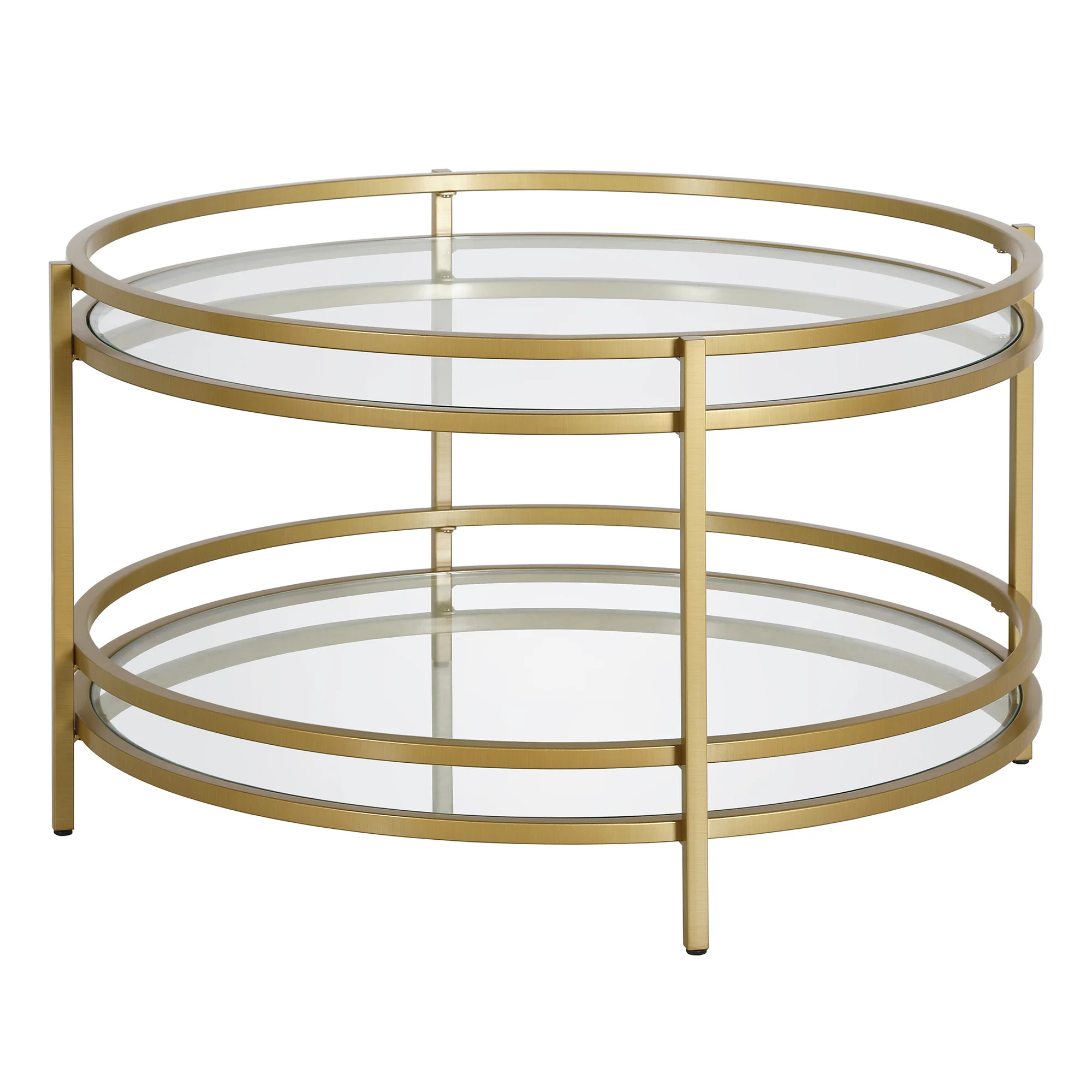 32" Gold and Glass Round Coffee Table With Shelf By Homeroots - Image 3