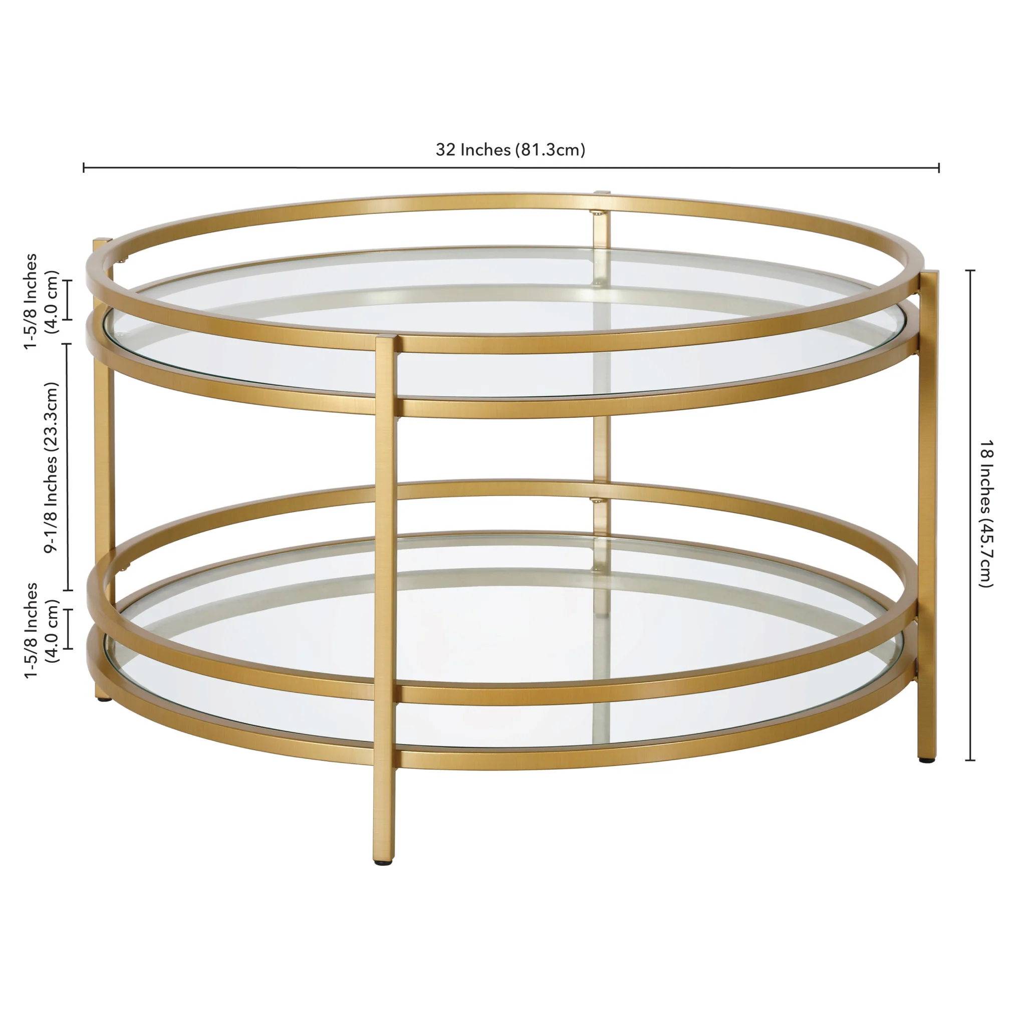 32" Gold and Glass Round Coffee Table With Shelf By Homeroots - Image 6