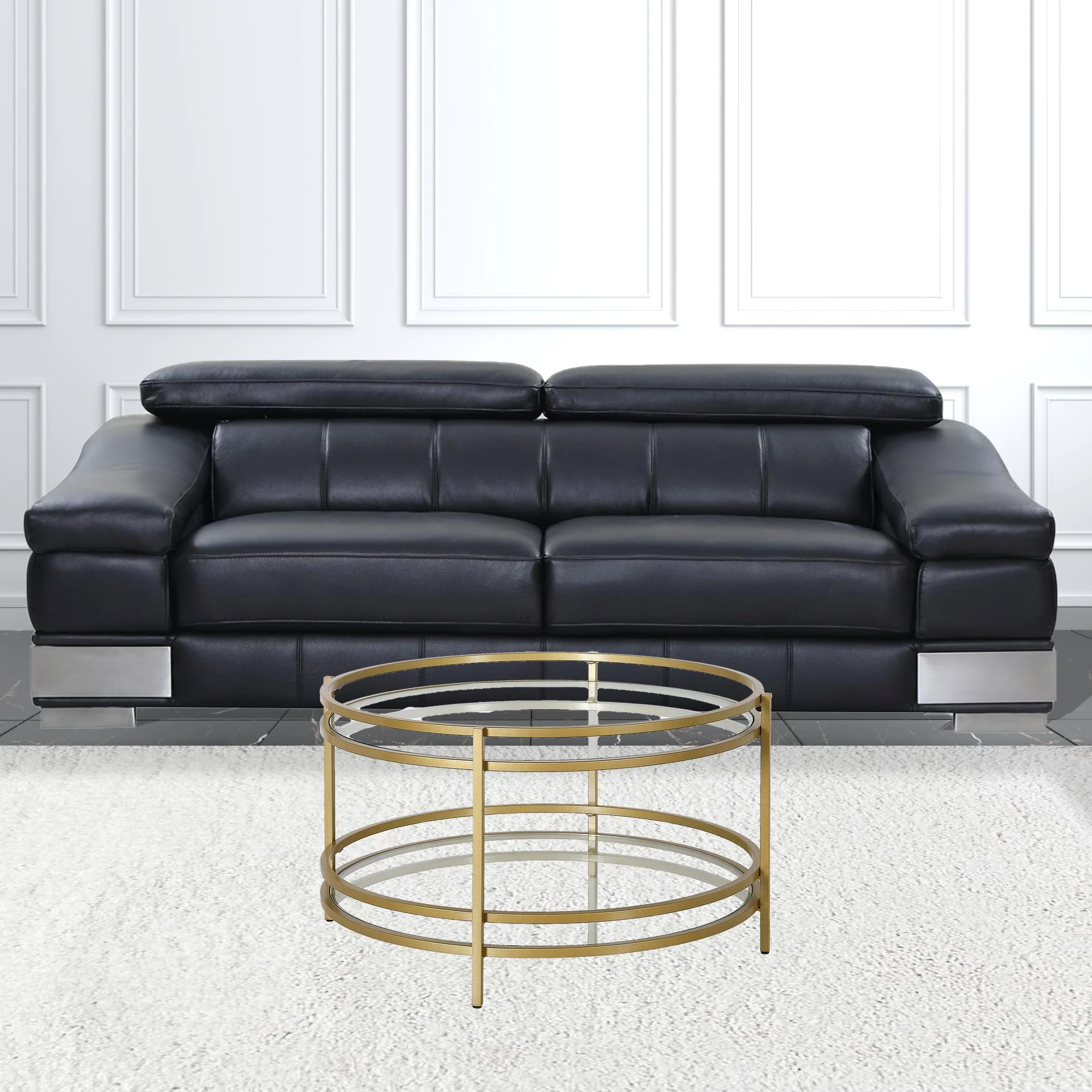 32" Gold and Glass Round Coffee Table With Shelf By Homeroots - Image 8