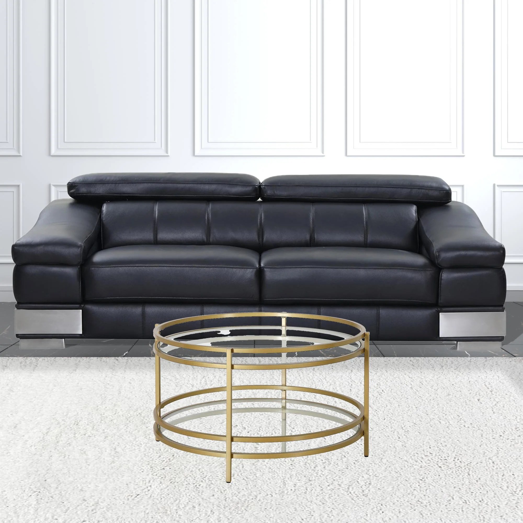 32" Gold and Glass Round Coffee Table With Shelf By Homeroots - Image 9