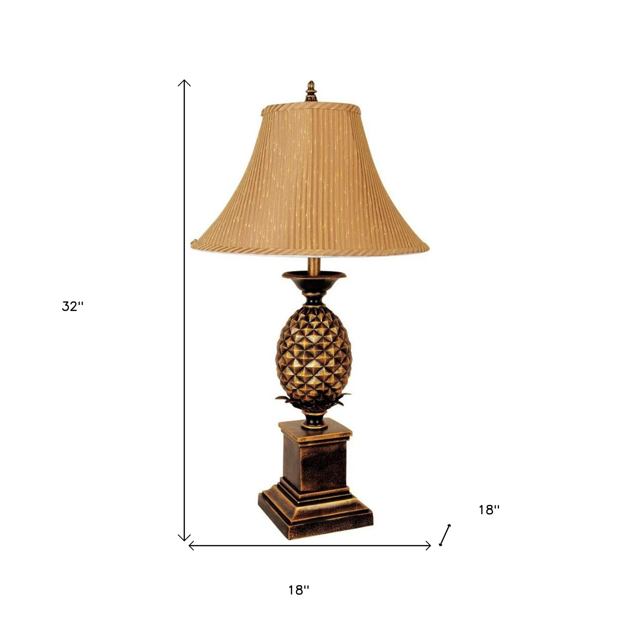 32" Gold Metal Pineapple Table Lamp With Gold Classic Empire Shade By Homeroots - Image 6