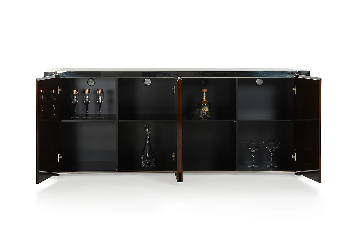 32' Golden Veneer Glass And Steel Buffet By Homeroots - Image 2