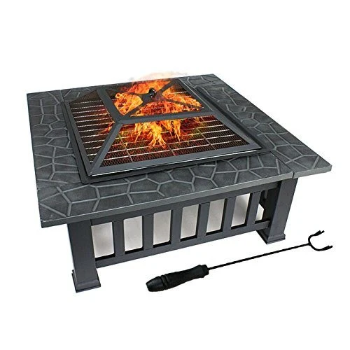 32" Gray Square Charcoal or Wood Burning Fire Pit with Cover By Homeroots - Image 2