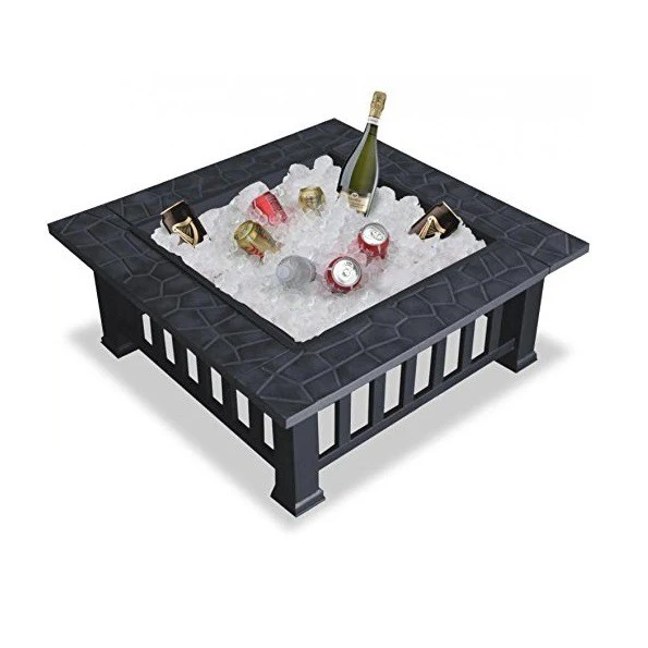 32" Gray Square Charcoal or Wood Burning Fire Pit with Cover By Homeroots - Image 3