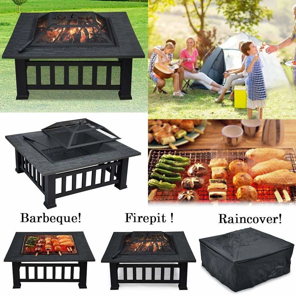 32" Gray Square Charcoal or Wood Burning Fire Pit with Cover By Homeroots - Image 4