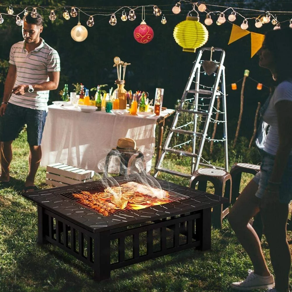 32" Gray Square Charcoal or Wood Burning Fire Pit with Cover By Homeroots - Image 5