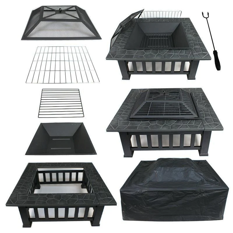32" Gray Square Charcoal or Wood Burning Fire Pit with Cover By Homeroots - Image 6
