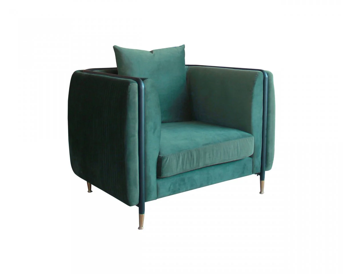 32" Green Velvet And Black Solid Color Arm Chair By Homeroots - Image 2