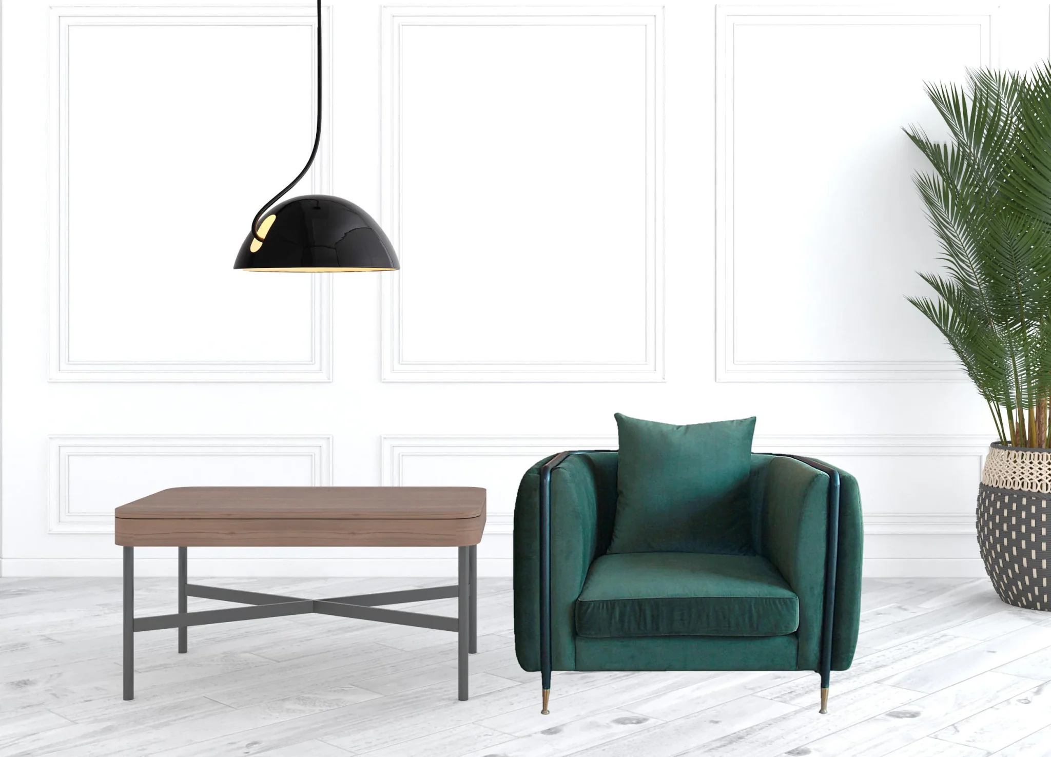 32" Green Velvet And Black Solid Color Arm Chair By Homeroots - Image 3