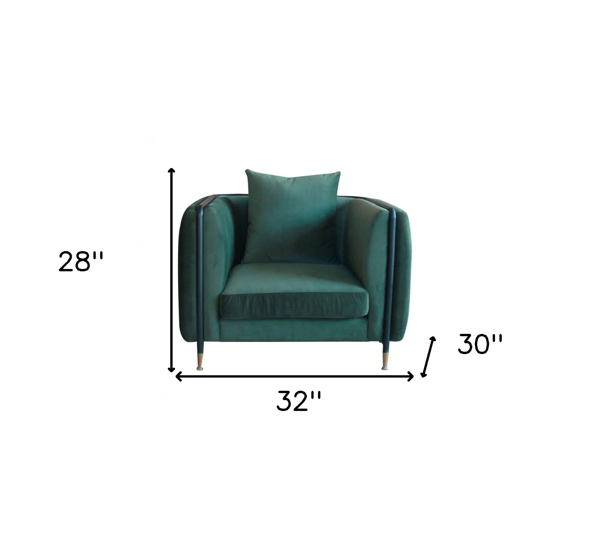 32" Green Velvet And Black Solid Color Arm Chair By Homeroots - Image 5