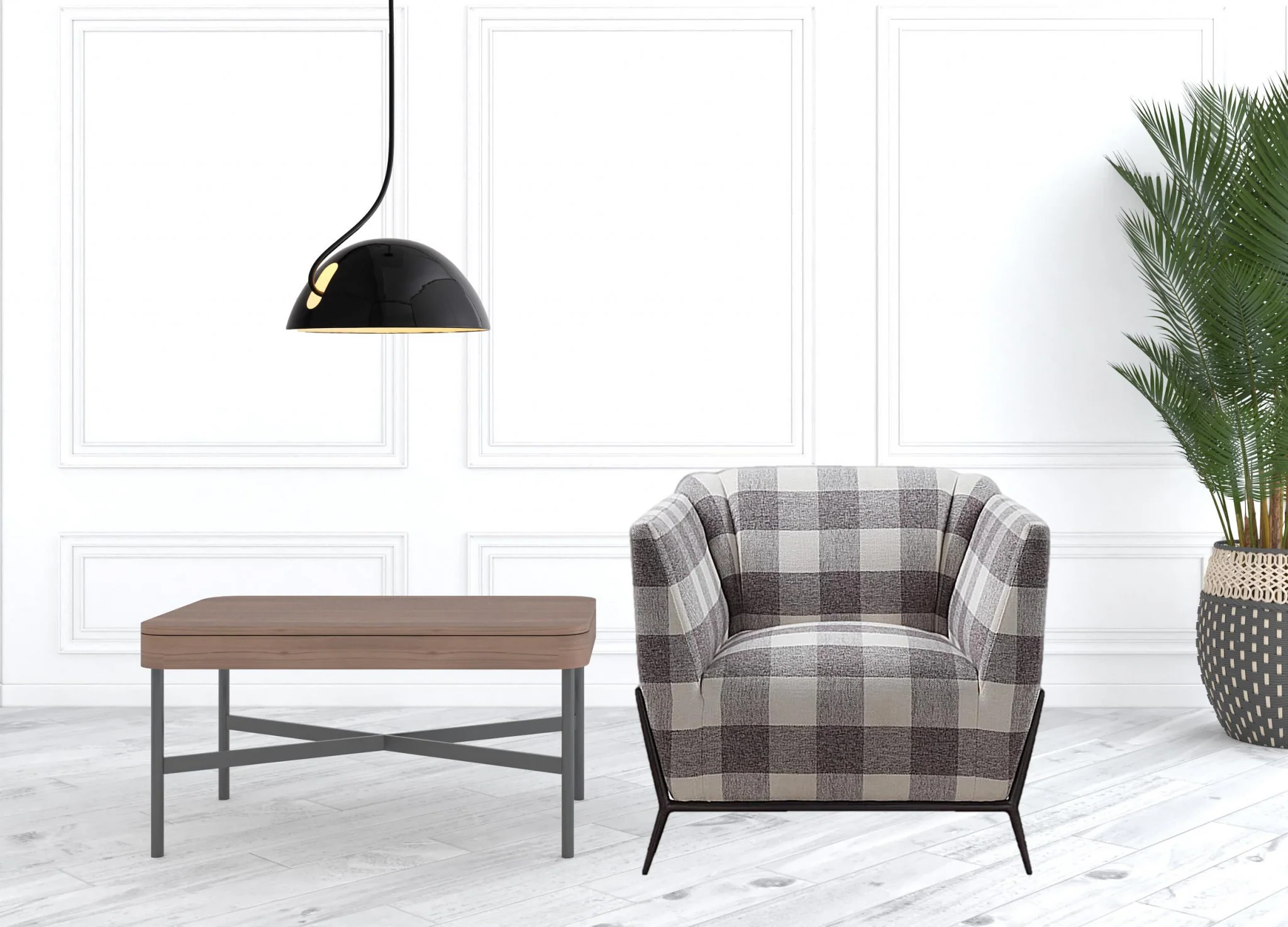 32" Grey And Light Grey 100% Polyester And Brown Patchwork Club Chair By Homeroots - Image 2