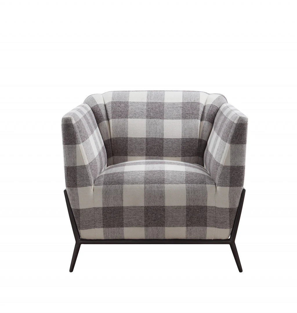 32" Grey And Light Grey 100% Polyester And Brown Patchwork Club Chair By Homeroots - Image 3
