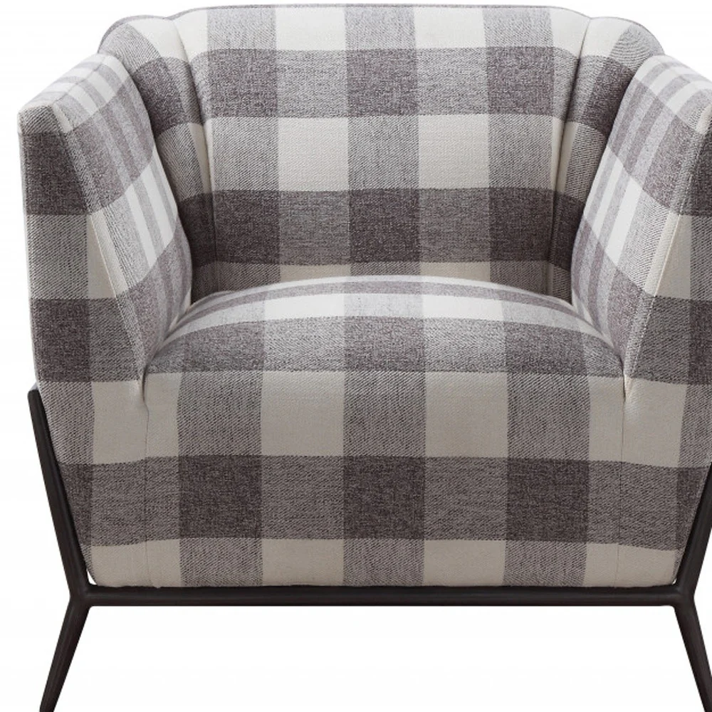 32" Grey And Light Grey 100% Polyester And Brown Patchwork Club Chair By Homeroots - Image 4