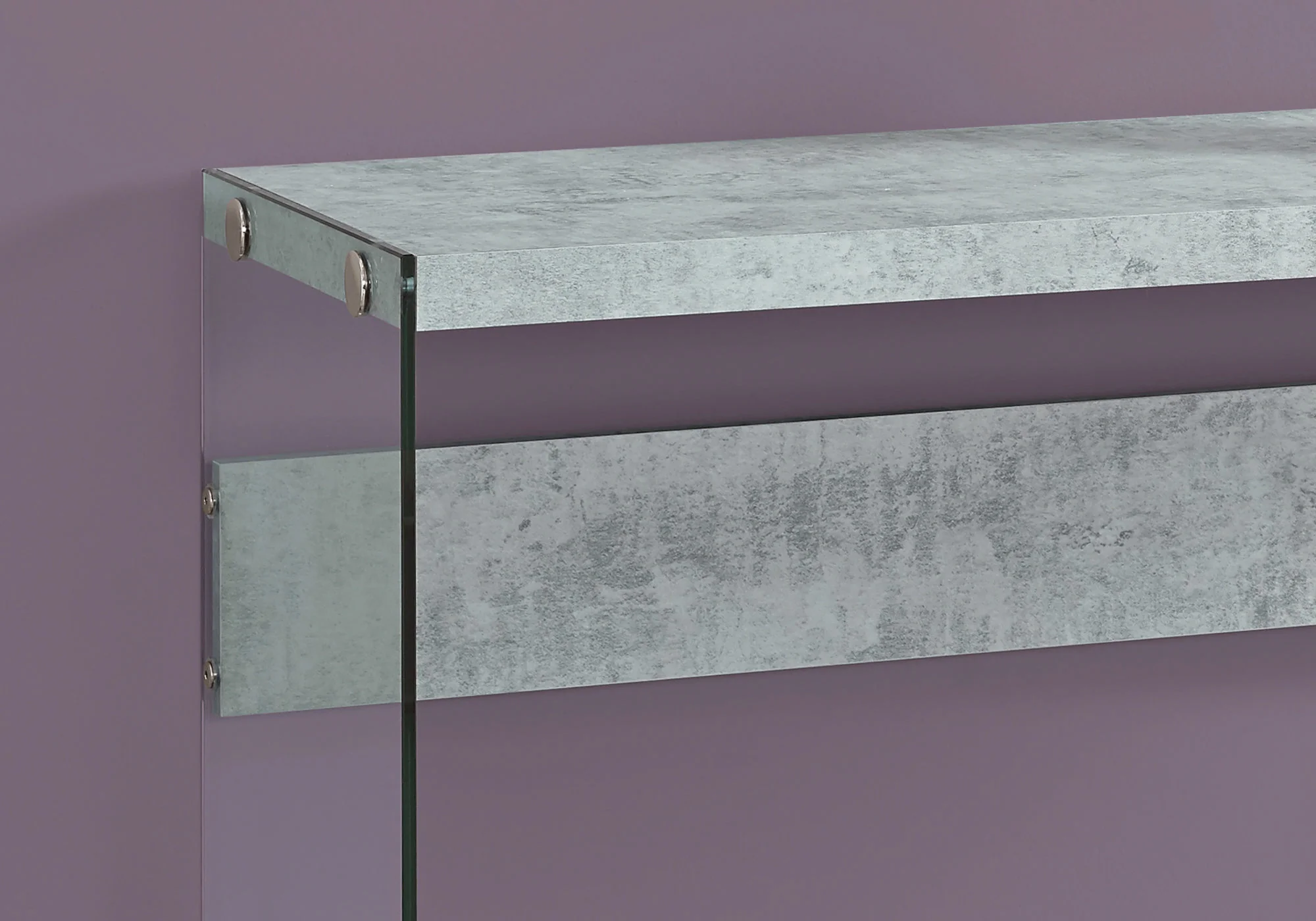 32" Grey Cement Particle Board and Clear Tempered Glass Accent Table By Homeroots - Image 3