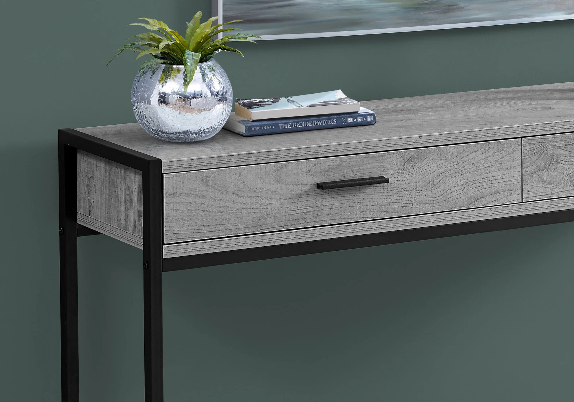 32" Grey Finish and Black Metal Accent Table By Homeroots - Image 3