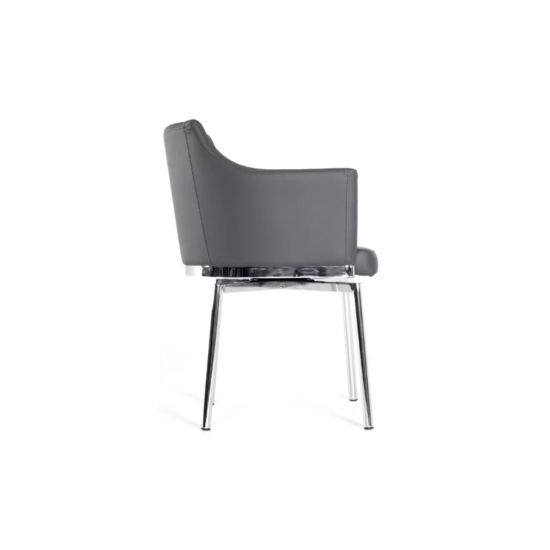32' Grey Leatherette And Steel Dining Chair By Homeroots - Image 3