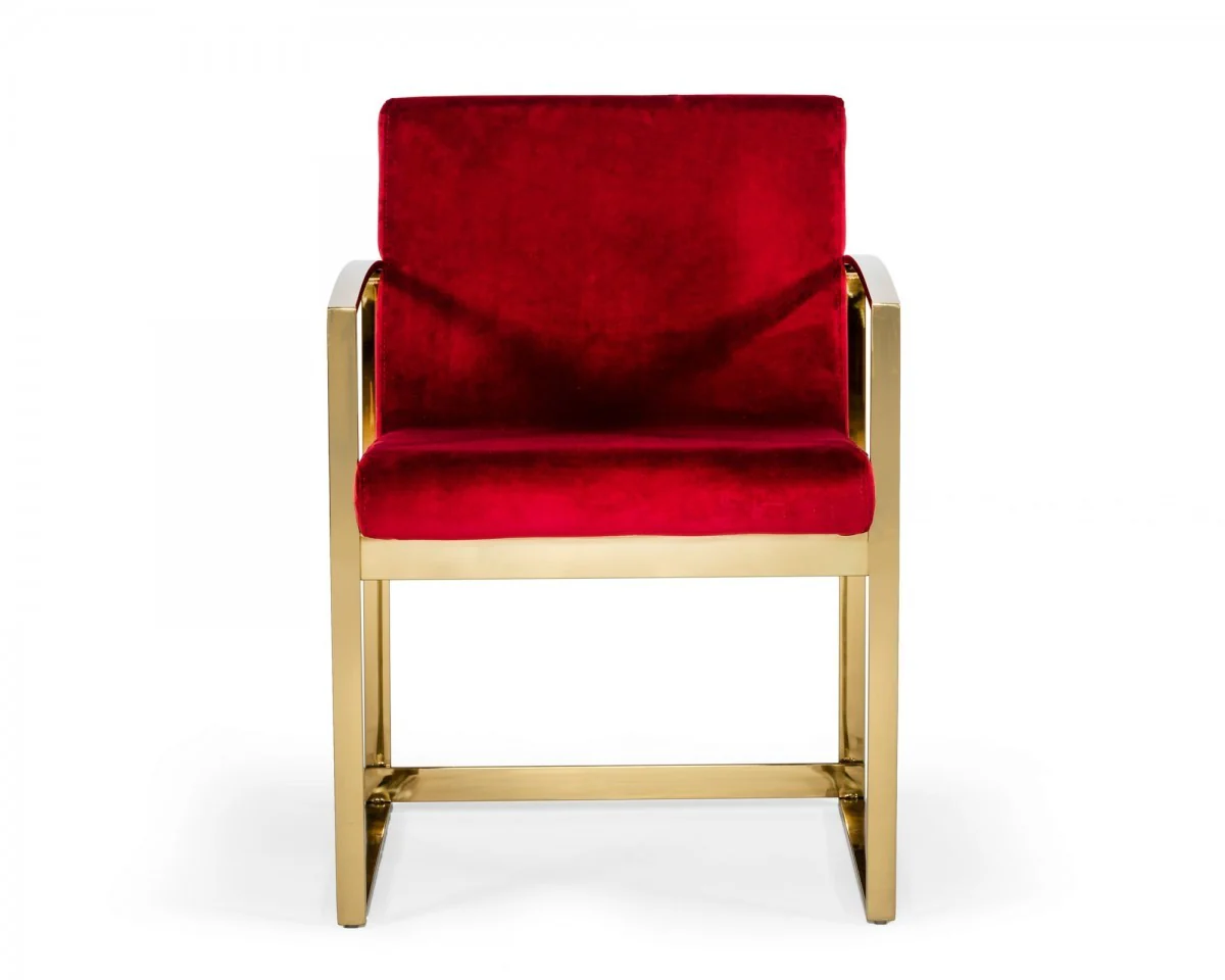 32" Lux Red Velvet and Gold Armchair By Homeroots - Image 2