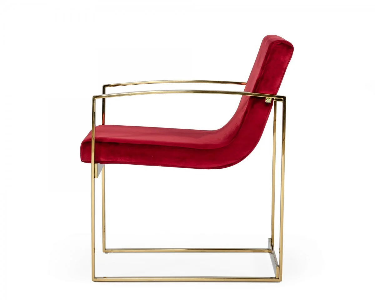 32" Lux Red Velvet and Gold Armchair By Homeroots - Image 3