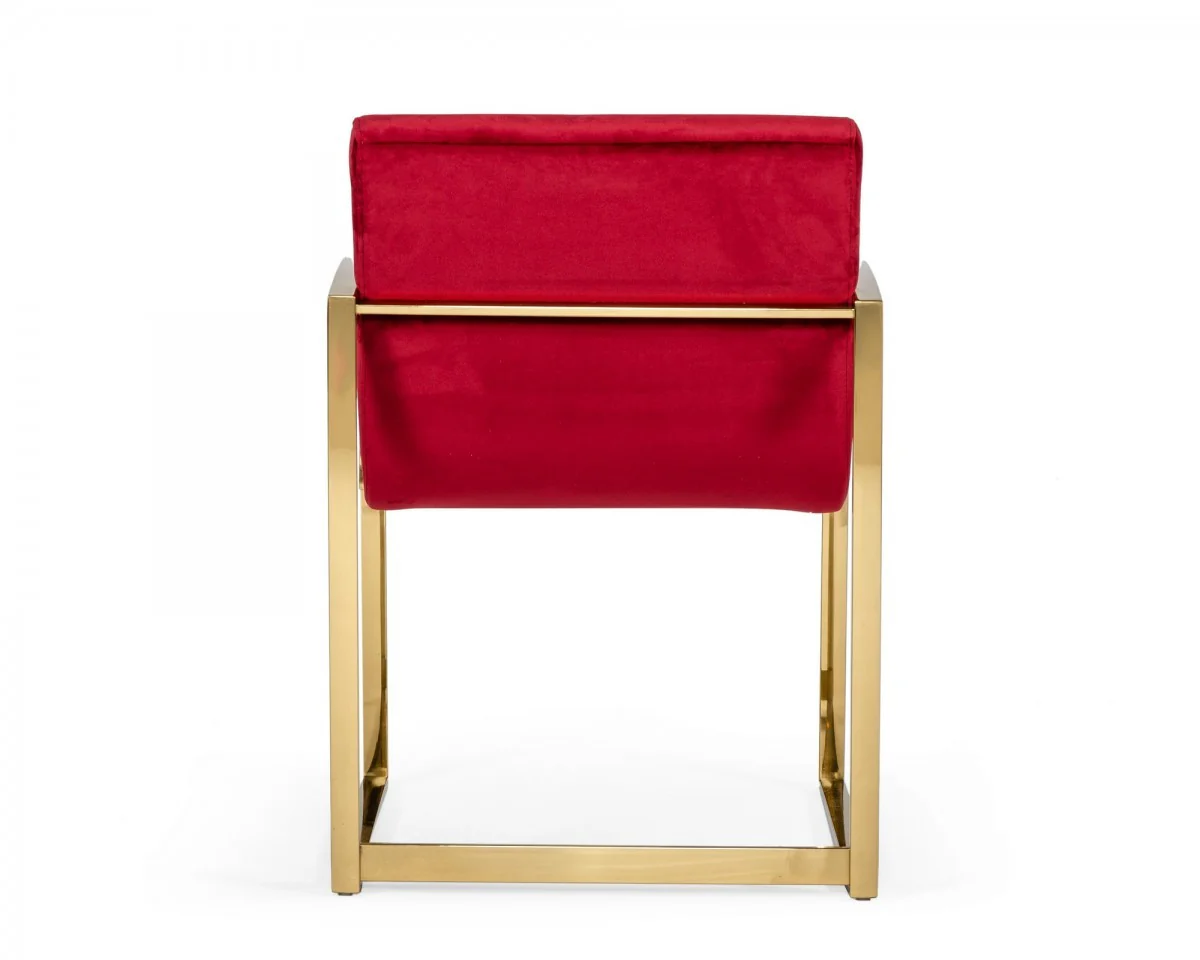 32" Lux Red Velvet and Gold Armchair By Homeroots - Image 4