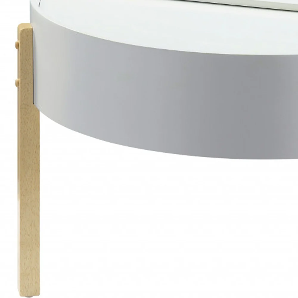32" Natural Brown And White Round Coffee Table By Homeroots - Image 4