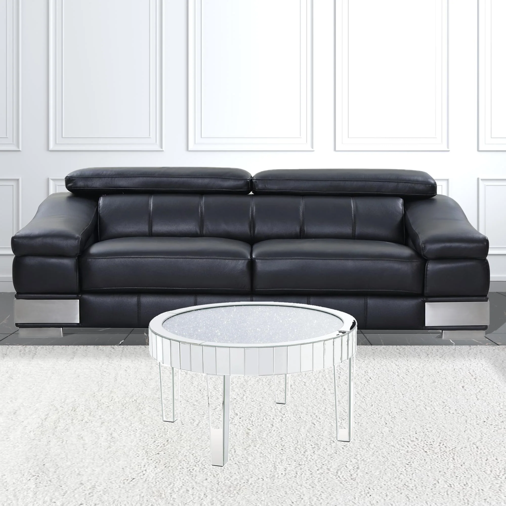 32" Silver And Clear Glass And Manufactured Wood Round Mirrored Coffee Table By Homeroots - Image 3