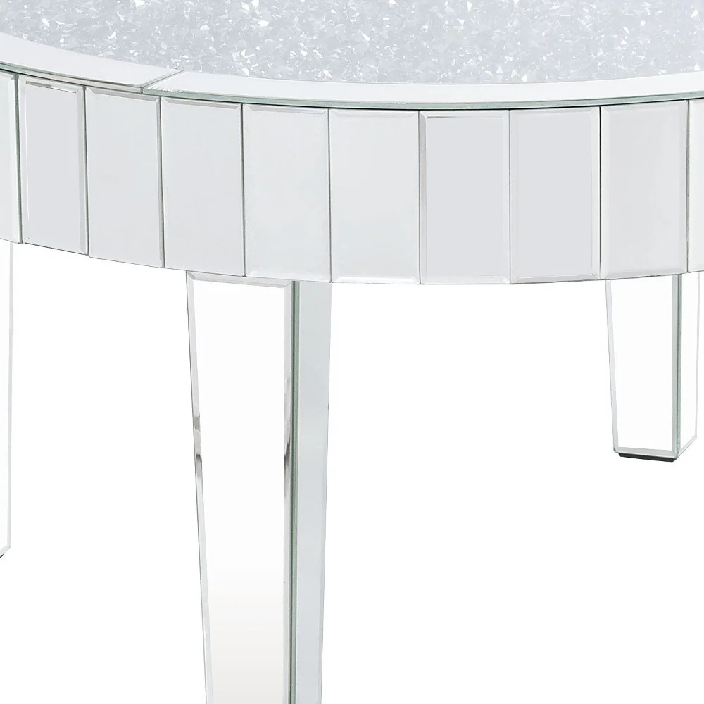 32" Silver And Clear Glass And Manufactured Wood Round Mirrored Coffee Table By Homeroots - Image 4