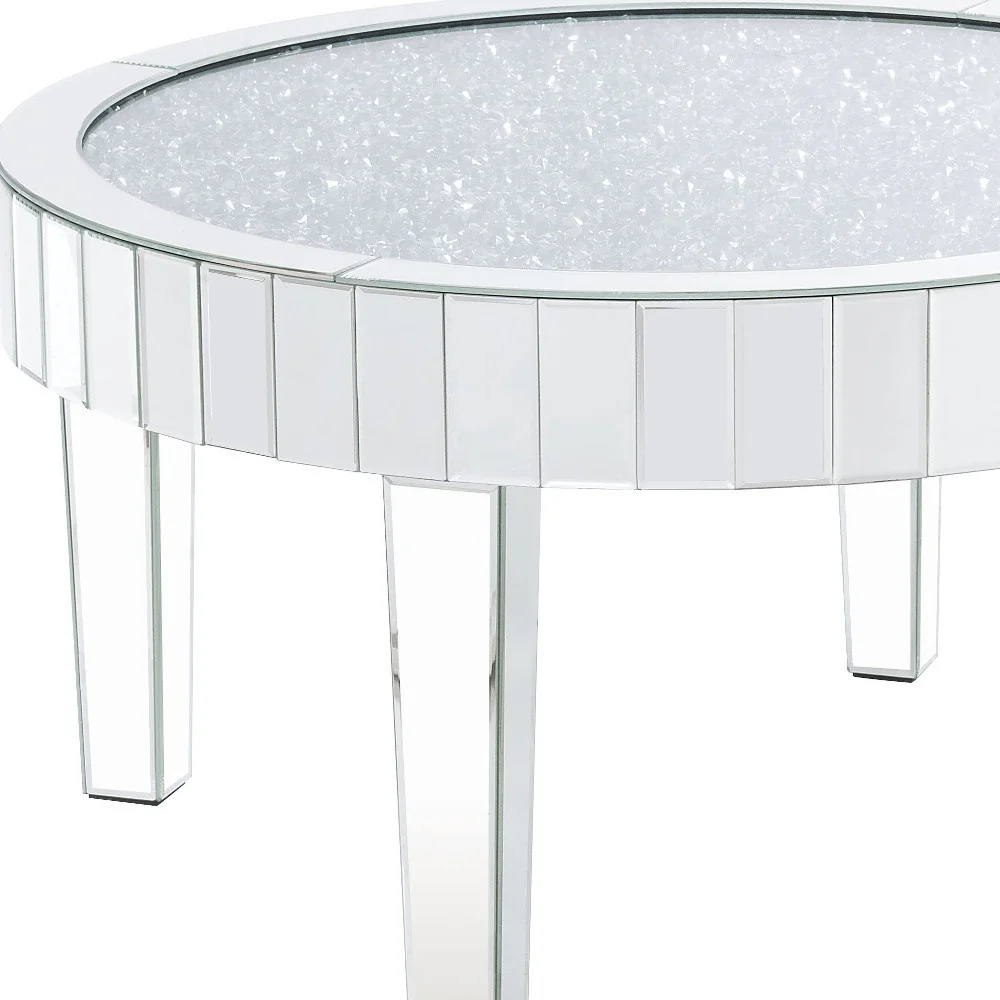 32" Silver And Clear Glass And Manufactured Wood Round Mirrored Coffee Table By Homeroots - Image 5