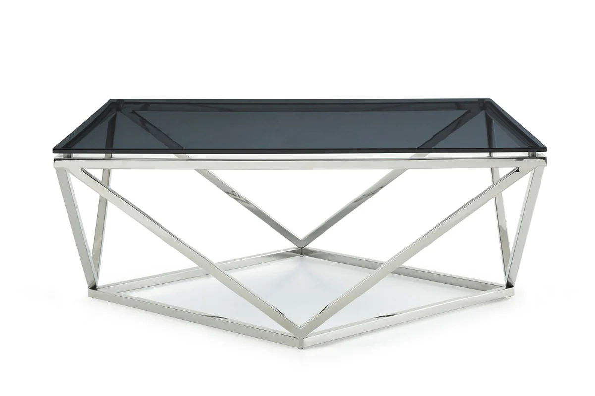 32' Smoked Glass and Stainless Steel Coffee Table By Homeroots - Image 2