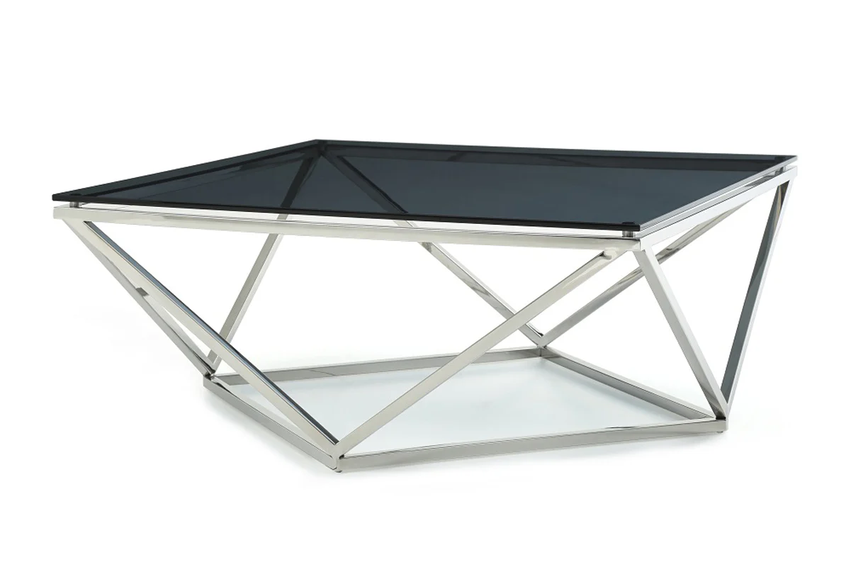 32' Smoked Glass and Stainless Steel Coffee Table By Homeroots - Image 3