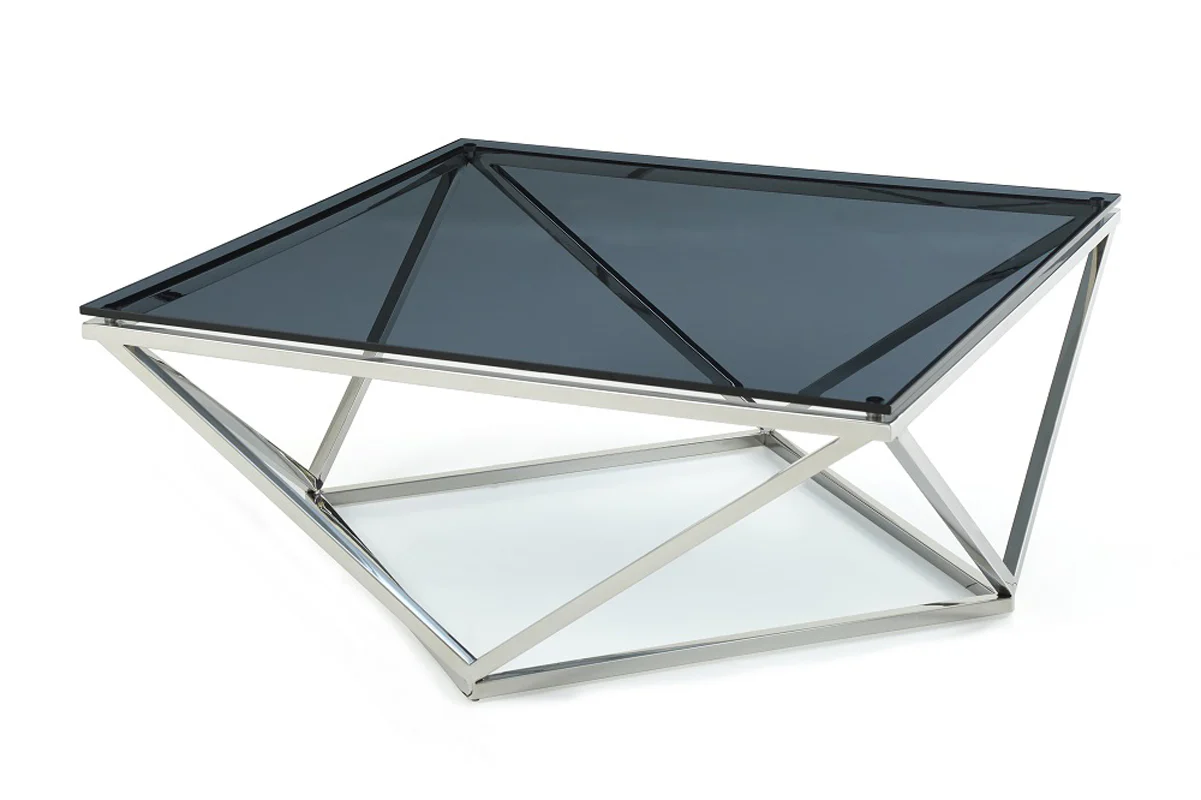 32' Smoked Glass and Stainless Steel Coffee Table By Homeroots - Image 4