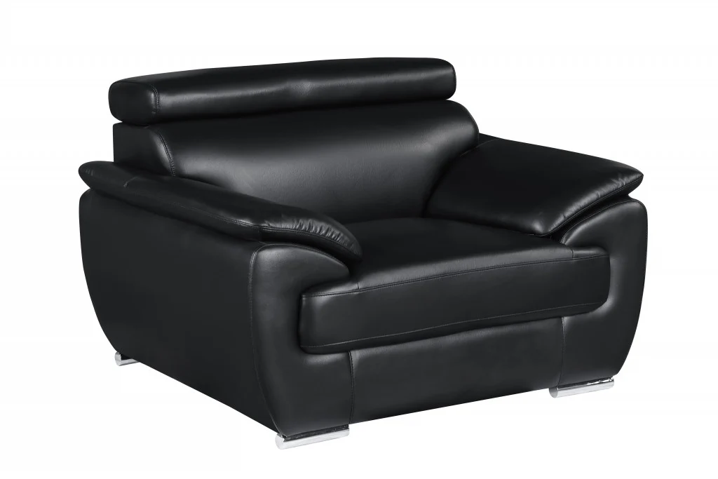 Black Captivating Leather Chair By Homeroots - Image 2