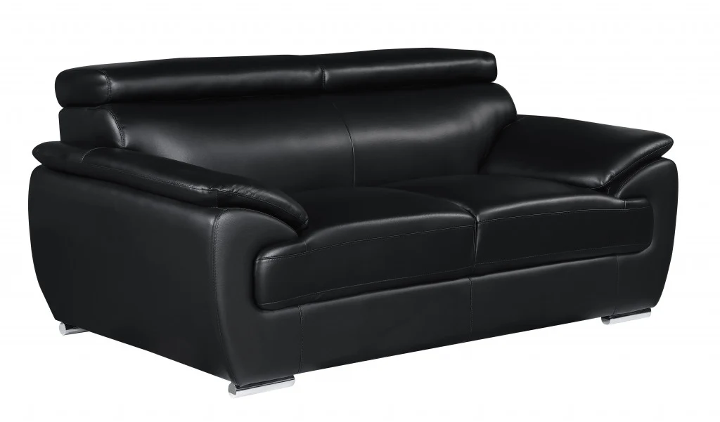 Captivating Black Leather Loveseat By Homeroots - Image 2