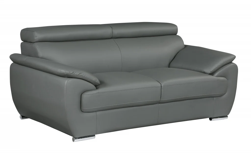 32" to 38" Captivating Gray Leather Loveseat By Homeroots - Image 2