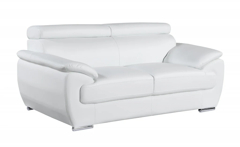 32" to 38" Captivating White Leather Loveseat By Homeroots - Image 2