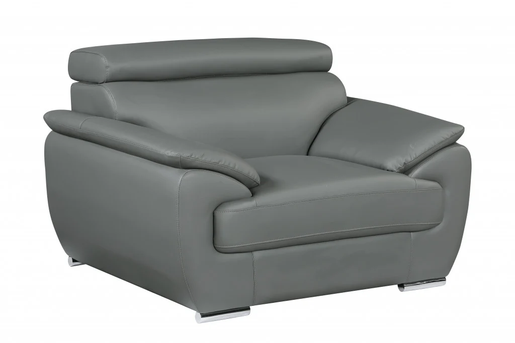 32" to 38" Grey Captivating Leather Chair By Homeroots - Image 2