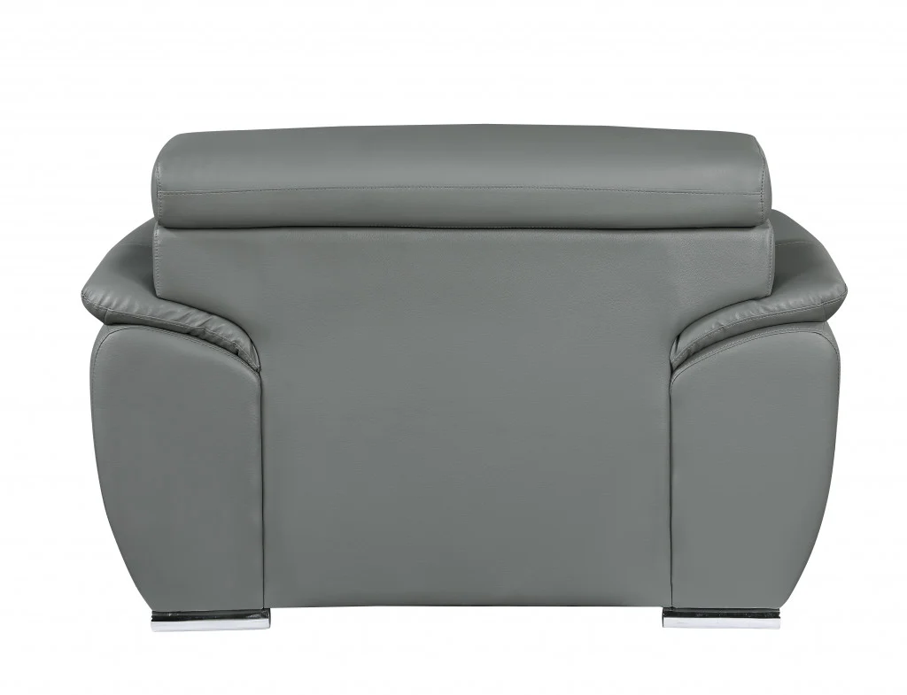 32" to 38" Grey Captivating Leather Chair By Homeroots - Image 3