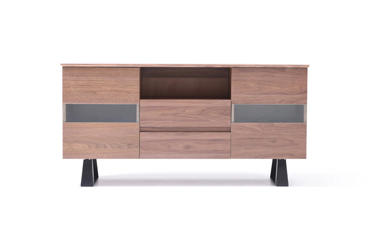 32' Walnut Veneer Metal And Glass Buffet By Homeroots - Image 2