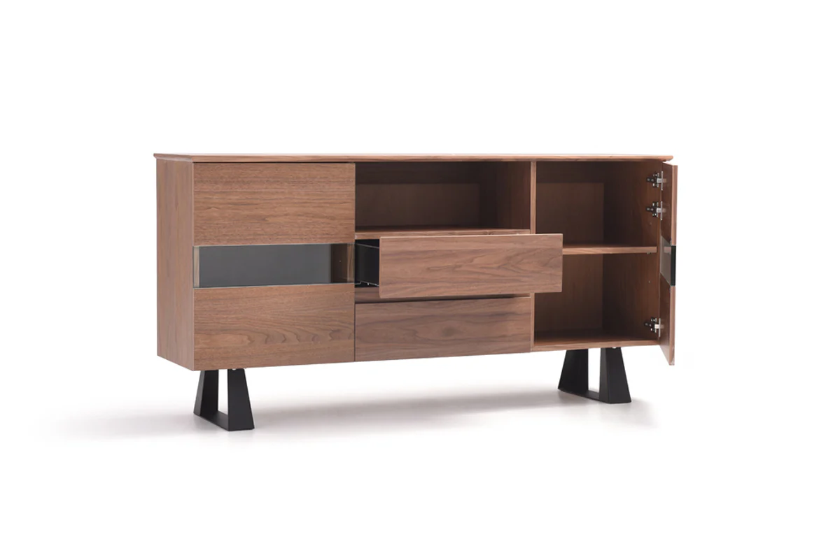 32' Walnut Veneer Metal And Glass Buffet By Homeroots - Image 3