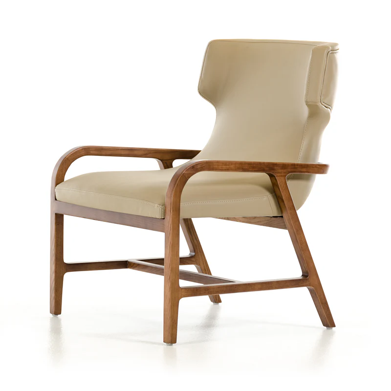 32' Walnut Wood and Taupe Leatherette Accent Chair By Homeroots - Image 2